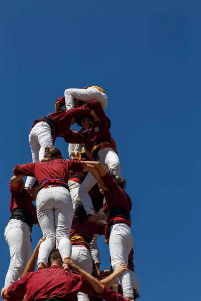 Barcelona Katalánsko Španělsko Září 2017 Castellers Během Rally Podporu Nezávislosti — Stock fotografie