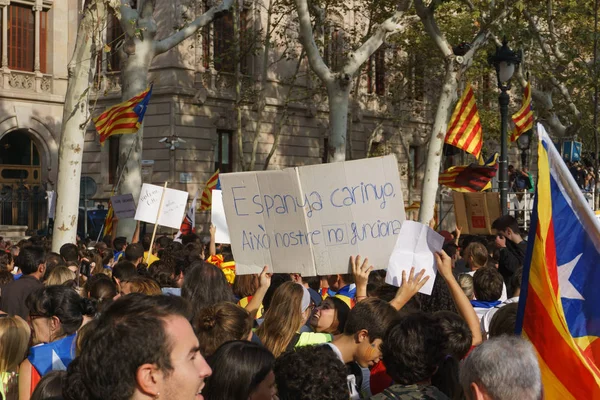 Barcelona Katalánsko Španělsko Září 2017 Nepokoje Katalánská Lidí Protestuje Španělská — Stock fotografie