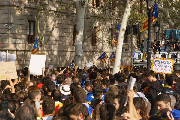Βαρκελώνη Καταλονία Ισπανία Σεπτεμβρίου 2017 Ταραχές Καταλανικά Ανθρώπων Που Διαμαρτύρονται — Φωτογραφία Αρχείου