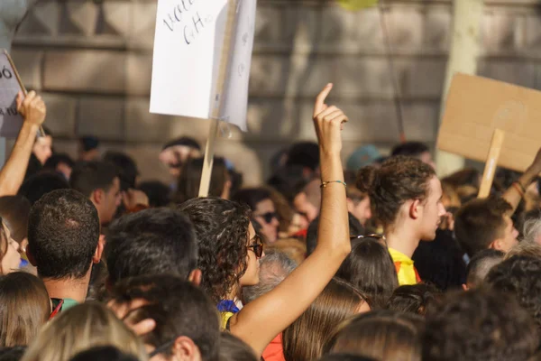 Barcelona Katalonia Hiszpania Września 2017 Zamieszki Kataloński Ludzi Protestujących Hiszpański — Zdjęcie stockowe