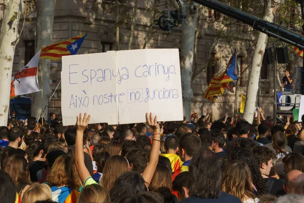 Barcelona Catalunha Espanha Setembro 2017 Tumultos Catalães Protestando Pela Decisão — Fotografia de Stock