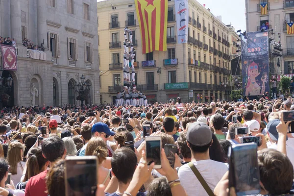 Барселона Вересня 2017 Castellers Під Час Партії Мерсе Барселоні Площі — стокове фото