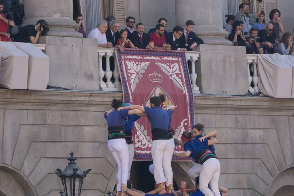 Barcelona, İspanya, 24 Eylül 2017: La Merce kutlamada açık city hall sırasında Barcelona'da Castellers