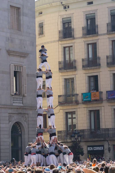 Barcelona, İspanya, 24 Eylül 2017: La Merce kutlamada açık city hall sırasında Barcelona'da Castellers