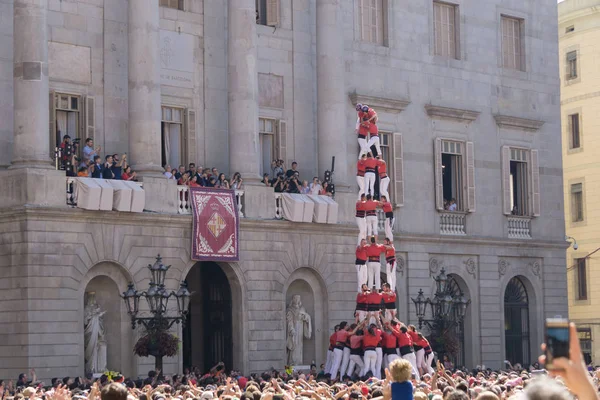 Barcelona, İspanya, 24 Eylül 2017: La Merce kutlamada açık city hall sırasında Barcelona'da Castellers