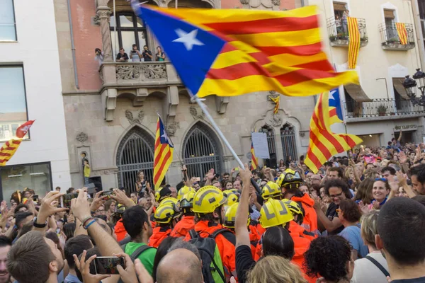 Granollers Catalunha Espanha Outubro 2017 Pessoas Pacíficas Protesto Contra Intervenção — Fotografia de Stock