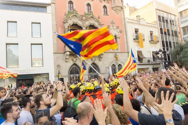 Granollers Catalunha Espanha Outubro 2017 Pessoas Pacíficas Protesto Contra Intervenção — Fotografia de Stock