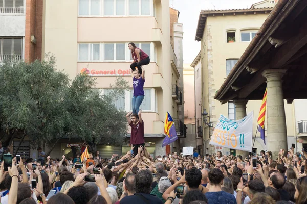 Granollers, Katalonya, İspanya, 3 Ekim 2017: İspanyol polisi müdahale catalonia referandumda 1 Ekim karşı protesto paceful insanlarda.