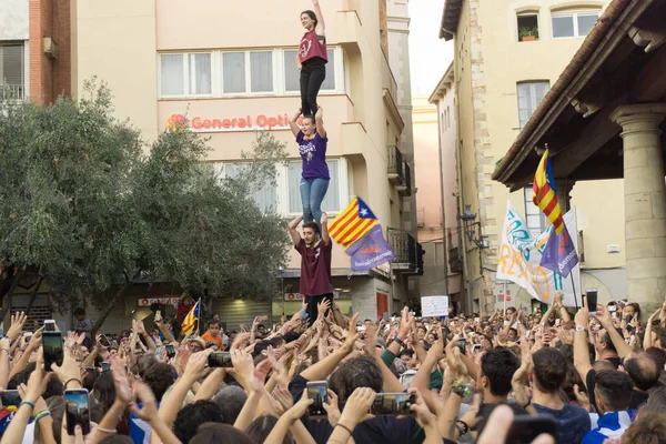Granollers, Katalonya, İspanya, 3 Ekim 2017: İspanyol polisi müdahale catalonia referandumda 1 Ekim karşı protesto paceful insanlarda.