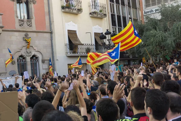 Granollers Catalunha Espanha Outubro 2017 Pessoas Pacíficas Protesto Contra Intervenção — Fotografia de Stock