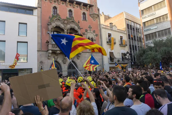 Granollers Katalonien Spanien Oktober 2017 Paceful Människor Och Firemfighters Protest — Stockfoto