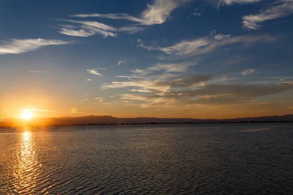 Pôr Sol Reserva Natural Delta Ebro Catalunha — Fotografia de Stock