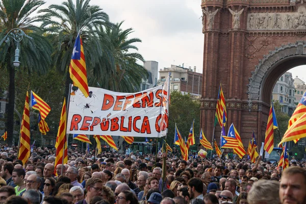 Barcelona Catalonia Spain October 2017 People Rally Support Independence Catalunya — Stock Photo, Image