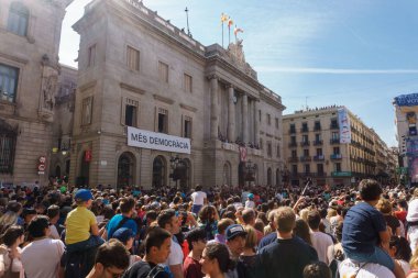 Barcelona, Catalonia - 24 September 2017: Castellers in Barcelona