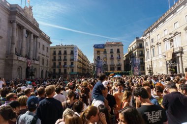 Barcelona, Catalonia - 24 September 2017: Castellers in Barcelona