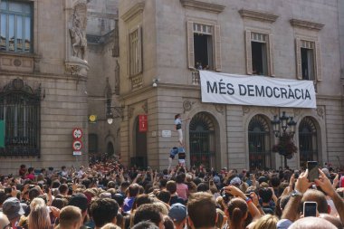 Barcelona, Catalonia - 24 September 2017: Castellers in Barcelona