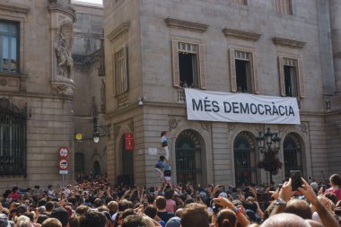 Barcelona, Catalonia - 24 September 2017: Castellers in Barcelona