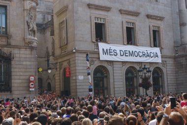 Barcelona, Catalonia - 24 September 2017: Castellers in Barcelona