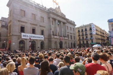 Barcelona, Catalonia - 24 September 2017: Castellers in Barcelona