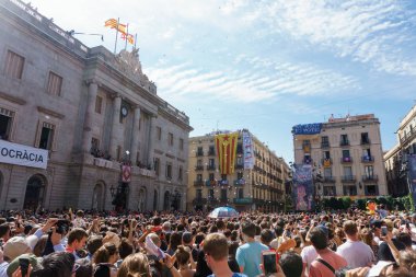 Barcelona, Catalonia - 24 September 2017: Castellers in Barcelona