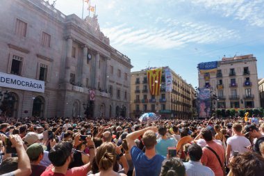 Barcelona, Catalonia - 24 September 2017: Castellers in Barcelona
