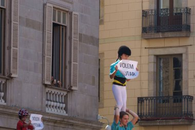 Barcelona, Catalonia - 24 September 2017: Castellers in Barcelona