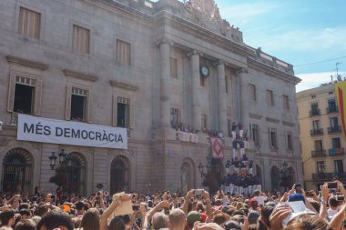 Barcelona, Catalonia - 24 September 2017: Castellers in Barcelona