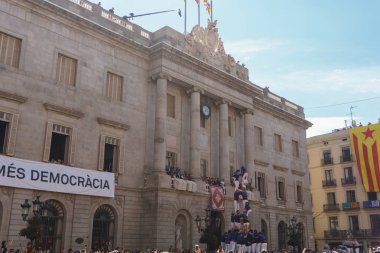 Barcelona, Catalonia - 24 September 2017: Castellers in Barcelona