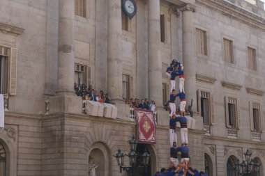 Barcelona, İspanya - 24 Eylül 2017: Castellers Barselona, kutlama.