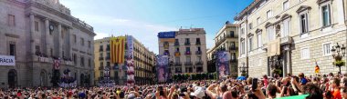 Barcelona, İspanya - 24 Eylül 2017: Castellers Barselona, kutlama.