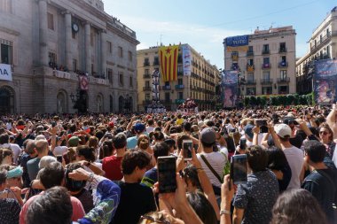 Barcelona, İspanya - 24 Eylül 2017: Castellers Barselona, kutlama.
