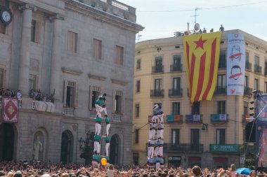 Barcelona, İspanya - 24 Eylül 2017: Castellers Barselona, kutlama.