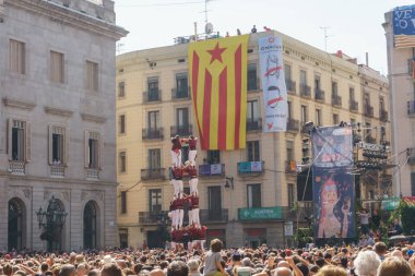 Barcelona, İspanya - 24 Eylül 2017: Castellers Barselona, kutlama.