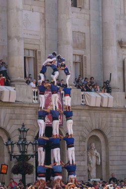 Barcelona, İspanya - 24 Eylül 2017: Castellers Barselona, kutlama.