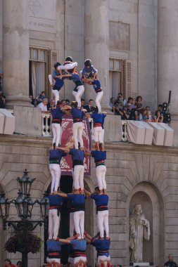 Barcelona, İspanya - 24 Eylül 2017: Castellers Barselona, kutlama.