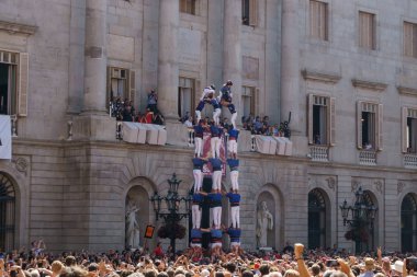 Barcelona, İspanya - 24 Eylül 2017: Castellers Barselona, kutlama.