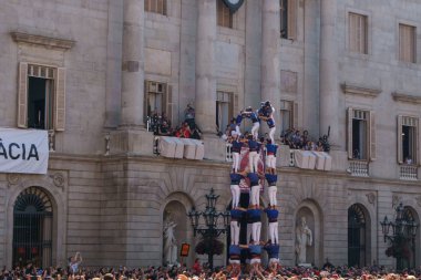Barcelona, İspanya - 24 Eylül 2017: Castellers Barselona, kutlama.