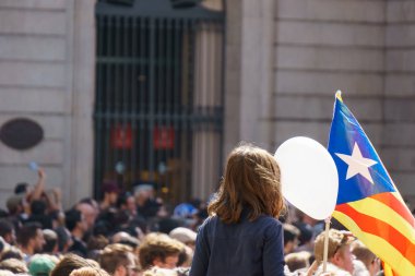 Barcelona, İspanya - 24 Eylül 2017: Castellers Barselona, kutlama.