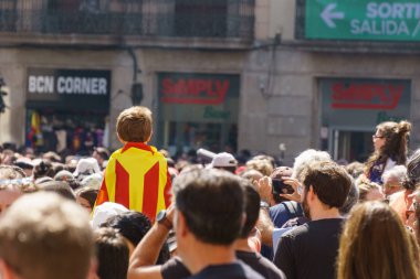 Barcelona, İspanya - 24 Eylül 2017: Castellers Barselona, kutlama.