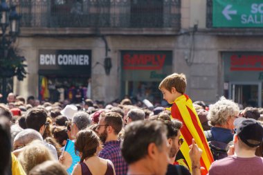 Barcelona, İspanya - 24 Eylül 2017: Castellers Barselona, kutlama.