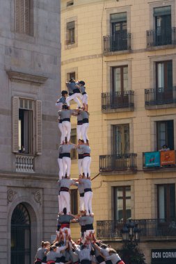 Barcelona, İspanya - 24 Eylül 2017: Castellers Barselona, kutlama.