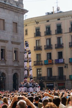 Barcelona, İspanya - 24 Eylül 2017: Castellers Barselona, kutlama.