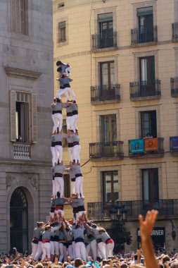 Barcelona, İspanya - 24 Eylül 2017: Castellers Barselona, kutlama.