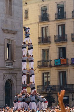 Barcelona, İspanya - 24 Eylül 2017: Castellers Barselona, kutlama.