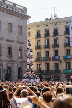 Barcelona, İspanya - 24 Eylül 2017: Castellers Barselona, kutlama.