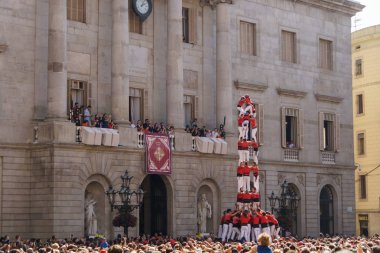 Barcelona, İspanya - 24 Eylül 2017: Castellers Barselona, kutlama.