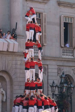 Barcelona, İspanya - 24 Eylül 2017: Castellers Barselona, kutlama.