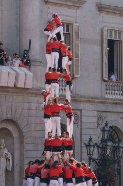 Barcelona, İspanya - 24 Eylül 2017: Castellers Barselona, kutlama.