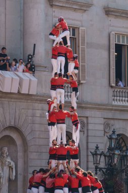 Barcelona, İspanya - 24 Eylül 2017: Castellers Barselona, kutlama.