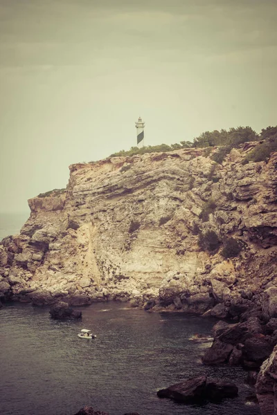 Pemandangan Mercusuar Moscarter Pantai Barat Laut Pulau Ibiza Kepulauan Balearic — Stok Foto